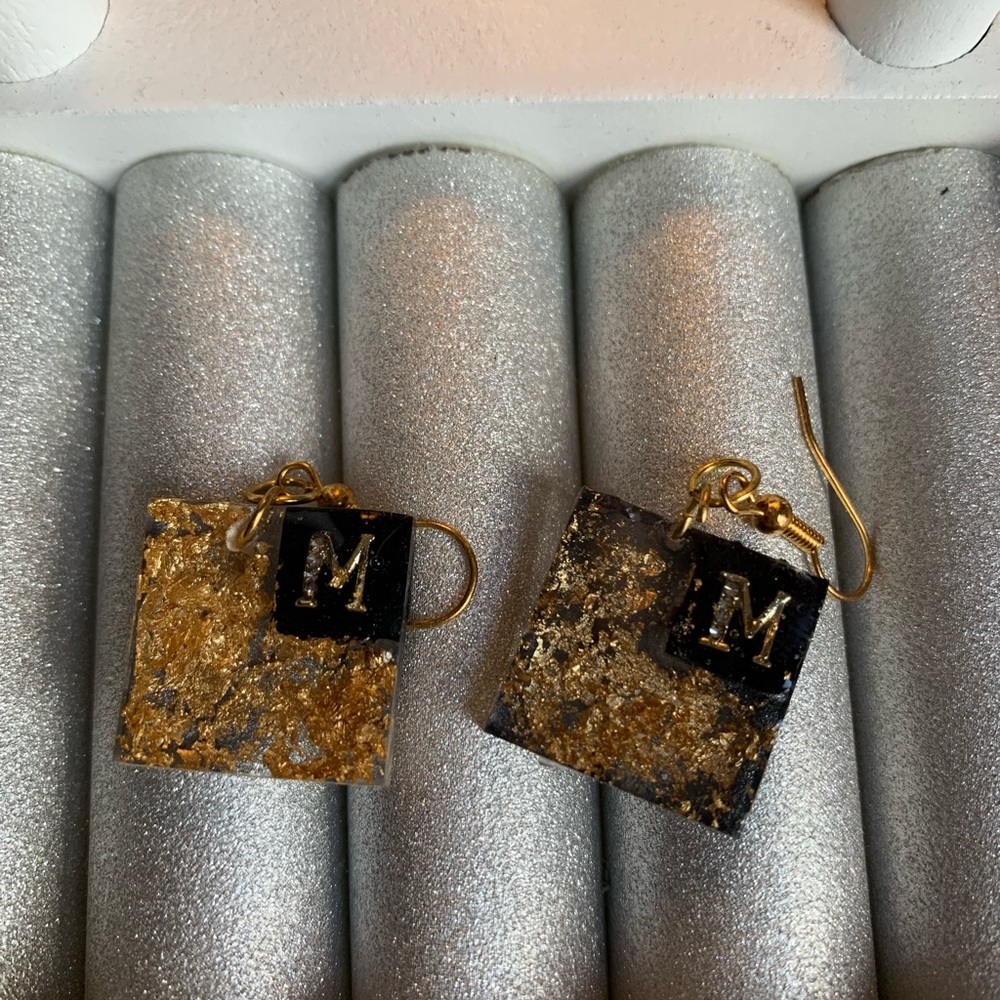 M initial earrings